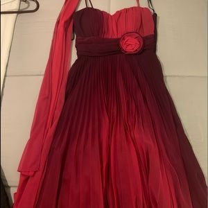 Spaghetti strap, lined pleated mini dress, 100% polyester raspberry  size XS